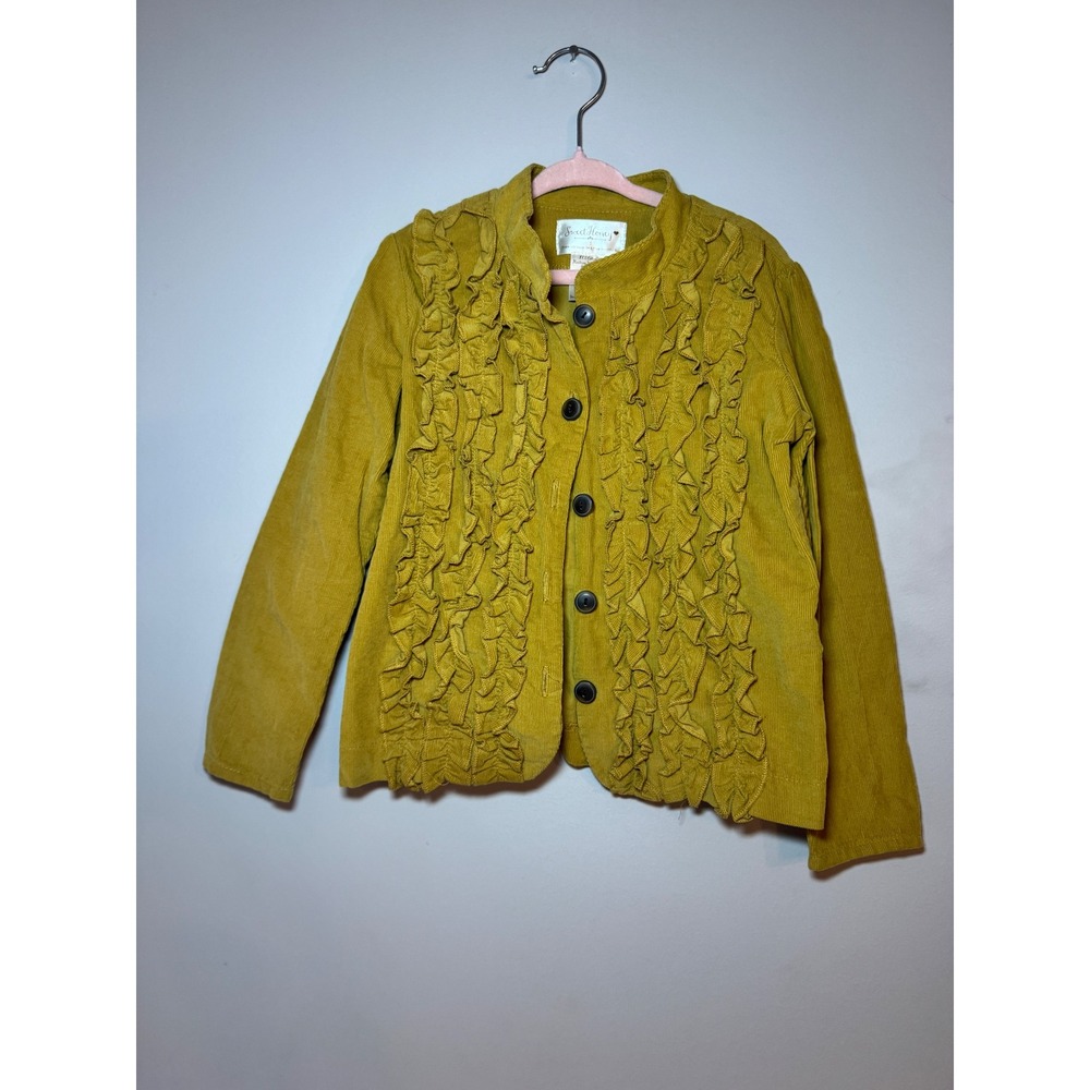 Sweet Honey Girls Mustard Yellow Corduroy Ruffle Button Front Jacket Size 5